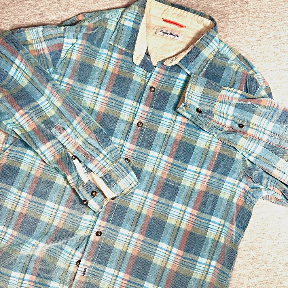 Tommy Bahama Men's L Plaid Cord-Chella Long Sleeve Button-Up Corduroy
